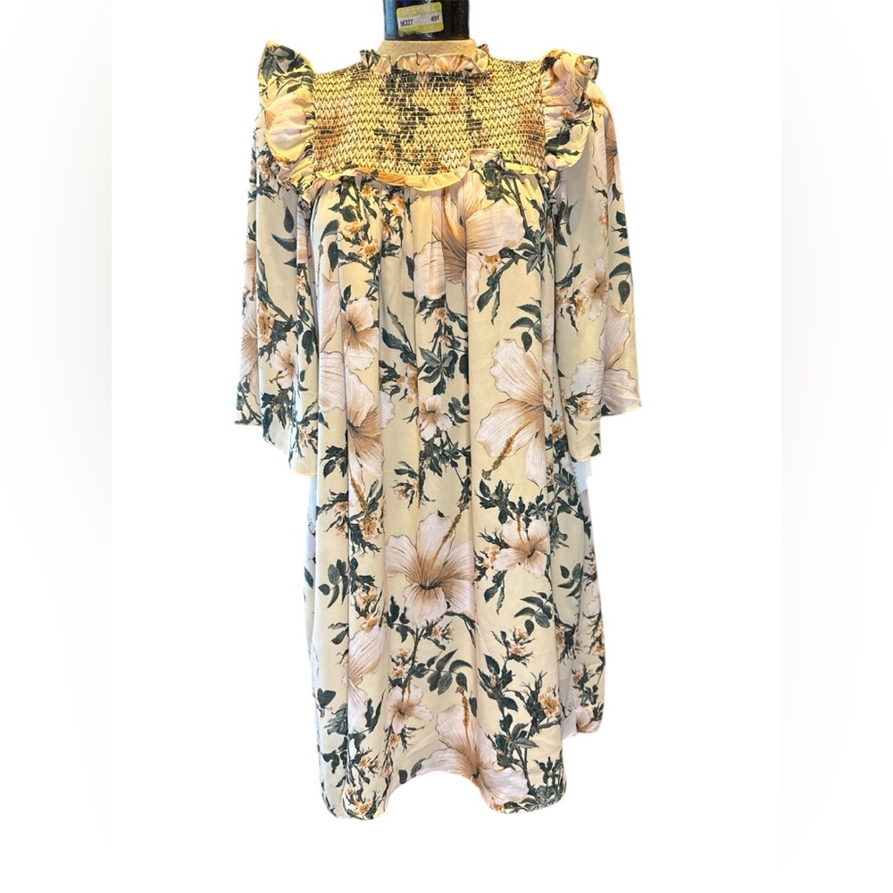 Happy x Nature Kate Hudson Smocked Floral Knee Length Dress‎ NWT Boho Small